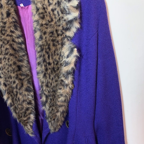 Purple Cheetah Print Collar Pea Coat - Picture 6 of 6